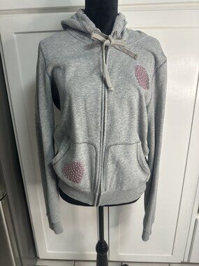 Victoria's Secret Pink Grey Hoodie Large Grey Studs Zip Up Sweatshirt